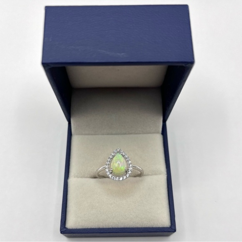 Pear Cut Natural White Opal and White Topaz Ring - Picture 1 of 8